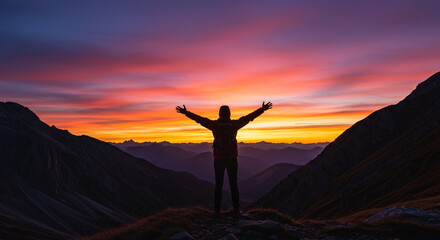 silhouette of a man standing on a mountain top