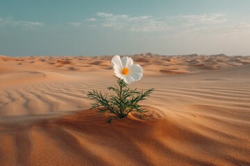 Desert flower blooming sandy landscape nature photography serene environment close-up view resilience concept