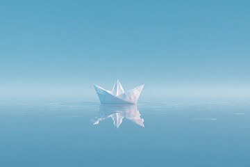 Floating paper boat serene water minimalistic art calm environment aesthetic view tranquility concept
