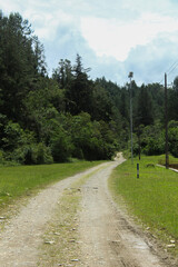 roads surrounded by landscapes, forests, nature and illuminated by sunlight and adorned by clouds and a blue sky