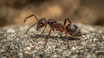 Ant on Stone -  A close-up of a single ant, showcasing its intricate details and textures, set against a natural background.
