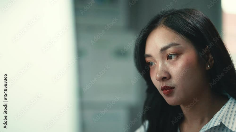 Aufkleber professional businesswoman reading digital information with focused concentration while working at d