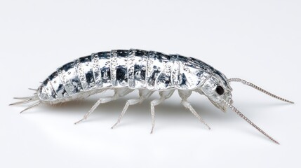 Metallic silver insect on white background