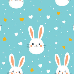 Obraz premium Easter pattern, Easter background, bunny seamless pattern, vector style simple color