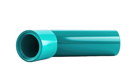 A 3D rendering showcases a teal-colored pipe fitting, exhibiting a smooth, glossy surface and a 90-degree bend.  The interior of the pipe is visible, revealing a dark, hollow core