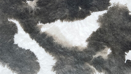 sumi ink wash drawing created with brush, sumi  ink wash painting with visible brushstrokes, ink drawing made with sumi brush, washi paper texture, bleeding texture, blurring texture, banner 