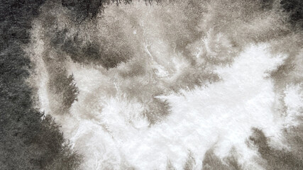 sumi ink wash drawing created with brush, sumi  ink wash painting with visible brushstrokes, ink drawing made with sumi brush, washi paper texture, bleeding texture, blurring texture, banner 