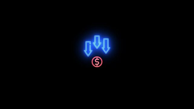 Money loss concepts. Cash down, arrow and dollar stocks graph, Glowing down arrow with dollar sign.dollar sign icon and arrow down business down concept.