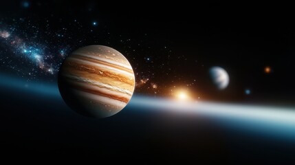 Captivating image showcasing a majestic planet against the backdrop of a vast awe inspiring cosmic landscape