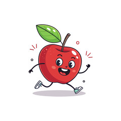 Running Apple Cartoon Character: A cheerful cartoon apple with sneakers and a big smile, running joyfully.