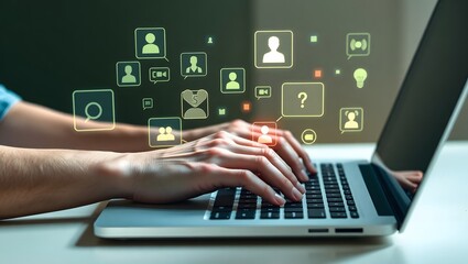 High-Resolution Stock Photo of Person Typing on Laptop, Social Media Icons