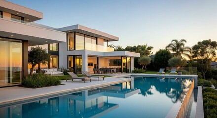 Fototapeta premium A unique and interesting looking house with a swimming pool