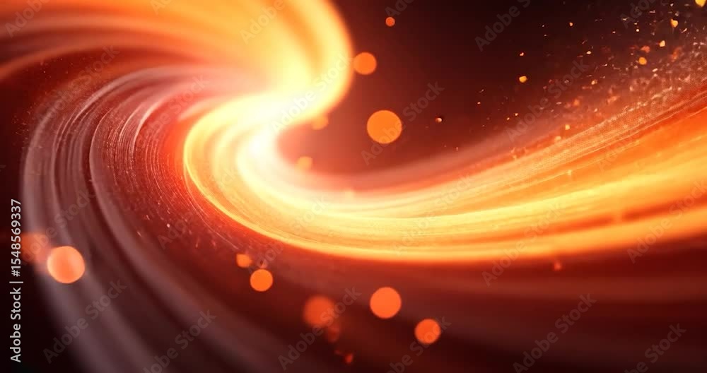 Wall mural abstract red and gold glowing swirl with bokeh lights, sparkling particles.