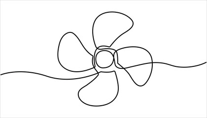 Continuous one line drawing of fan, Simple isolated, Electric fan. Electric fan in continuous one line drawing. Single line art draw of fan. Continuous line draw design graphic vector illustration.