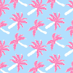 Colorful tropical background vector illustration, exotic summer palm trees. Hawaii summer background. Coconut tree palm,  poster, banner, wallpaper, textiles, packaging, cover.