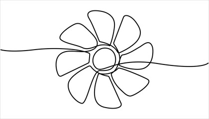 Continuous one line drawing of fan, Simple isolated, Electric fan. Electric fan in continuous one line drawing. Single line art draw of fan. Continuous line draw design graphic vector illustration.