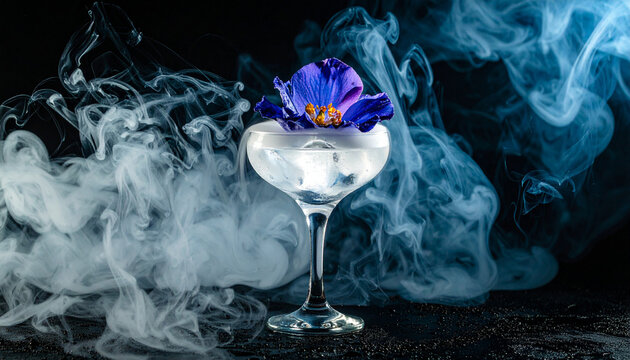 Molecular blooming flower with cocktail ice petal dew. Generated Image