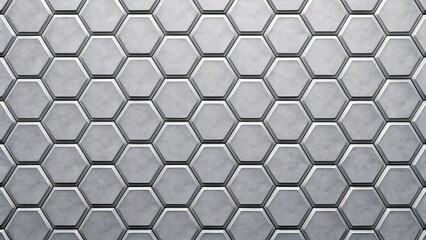 Seamless geometric hexagon grid pattern with a metallic honeycomb texture design.