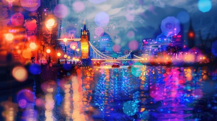 Obraz premium Colorful cityscape night reflection