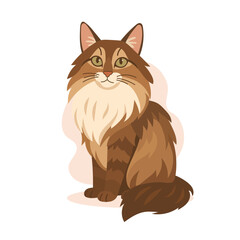Norwegian forest cat with lush coat and bright eyes sits peacefully. This norwegian forest cat image shows wilderness charm of norwegian forest cat breed.