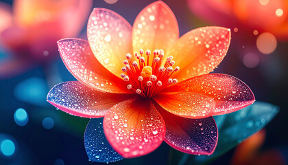 Fototapeta premium Molecular blooming flower with cocktail ice petal dew. Generated Image