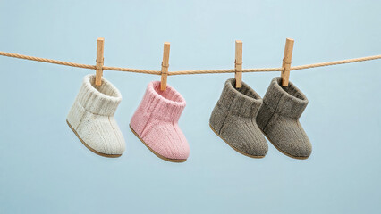Delicate baby booties drying in the sun