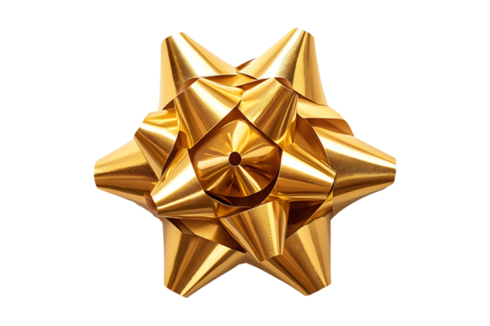 Gold star gift bow ribbon isolated on a transparent background