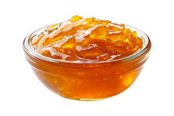 glass bowl of apricot jam isolated on a transparent background