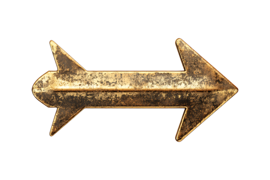 Gold arrow sign isolated on a transparent background