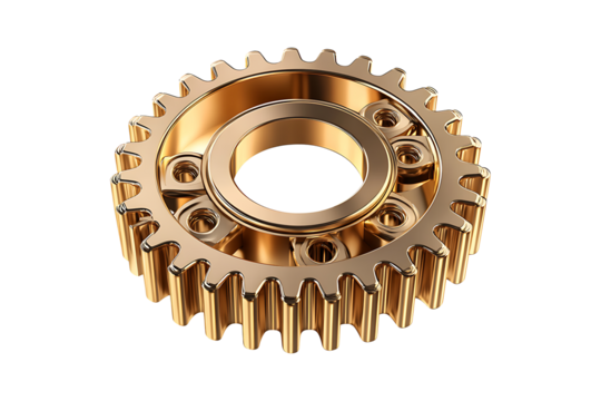 Gold engine gear isolated on a transparent background - Powered by Adobe