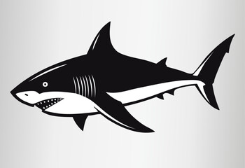 Obraz premium Collection of fish and shark silhouette vector illustrations with modern black design and vibrant colorful fish, ideal for marine-themed art, prints, and digital projects