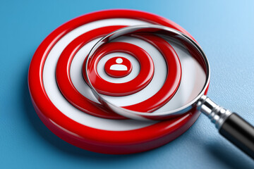 Target Audience With Magnifying Glass On Blue Background For Business Goal And Customer Acquisition Strategy Concept