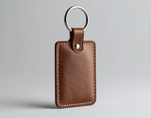 brown leather key chain on white background