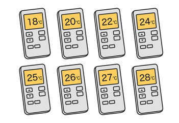 Set of Air Conditioner Remote Controls with Temperatures (18–28°C)