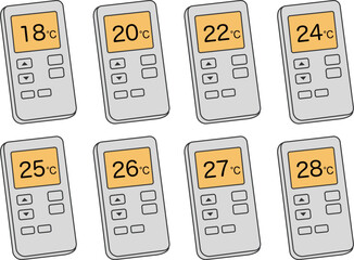 Set of Air Conditioner Remote Controls with Temperatures (18–28°C)