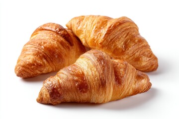 Fresh baked croissants on white background