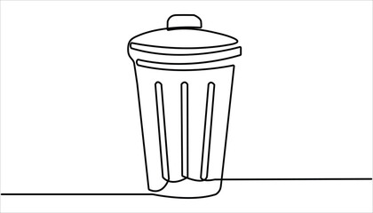 Recycling Bin continuous one line drawing illustration. One line drawing trash bin clean environment vector, One continuous line drawing of garbage container. Trash can, dustbin, recycle concept. 