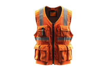 Orange safety vest isolated on a transparent background