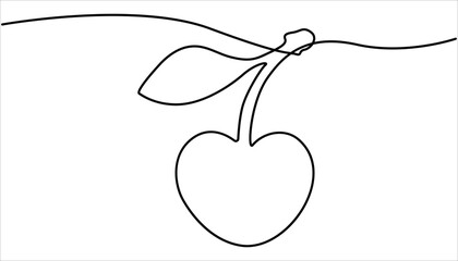 Cherries fruit continuous one line drawing. Cherry continuous one line art icon vector illustration, Cherry minimalistic design.  Black line art on white background.
