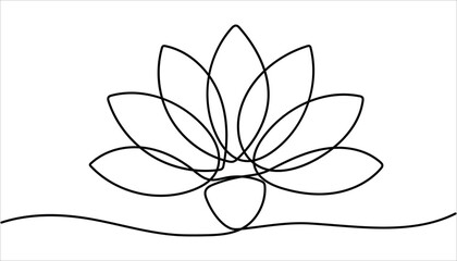 Lotus flower continuous one line drawing. Wellness concept in simple linear style. Continuous one line drawing of a lotus bud on white background vector illustration.
