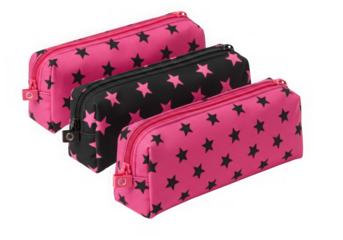 Star patterned pencil cases for school supplies isolated on transparent background