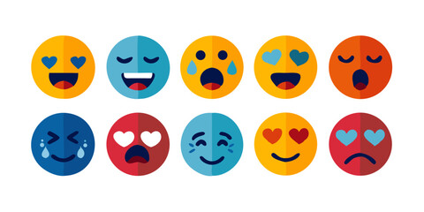 Expressive Emotion Faces Icons - Happy, Sad, Angry, Love.