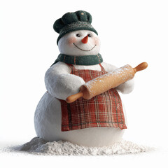Festive Snowman Baker Holding Rolling Pin with Flour