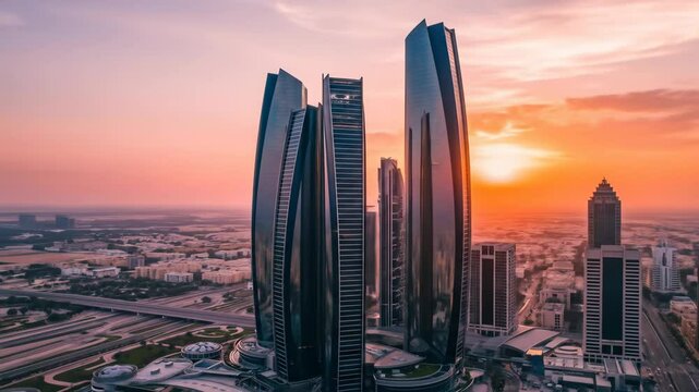 Clear Sunrise Etihad Towers Skyline