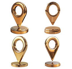Elegant Golden Location Pin Icons for Navigation and Mapping Applications