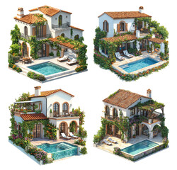 Charming Mediterranean Villa with Pool Surrounded by Lush Greenery and Flowers