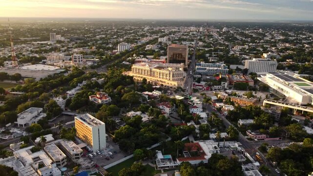 Aerial View Paseo de Montejo Merida Yucatan Sunset