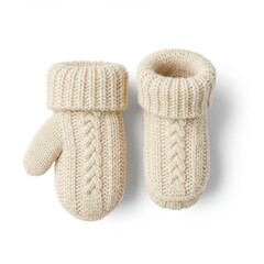 Pair of knitted mittens isolated on white background for winter wear.