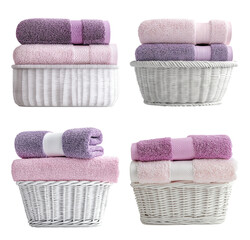 Stylish Arrangement of Soft Towels in Elegant White Baskets for Decor