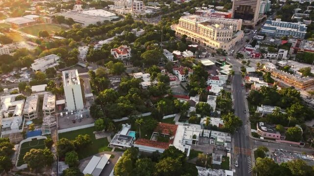 High Aerial View Merida City Center Golden Hour